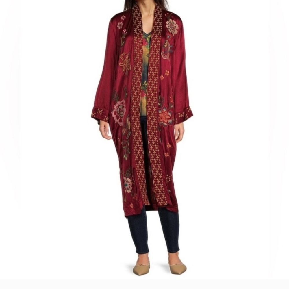 JONNY WAS Pomegranate Long Kimino Coat Caridagan Open Cover Up NEW FLORAL $365